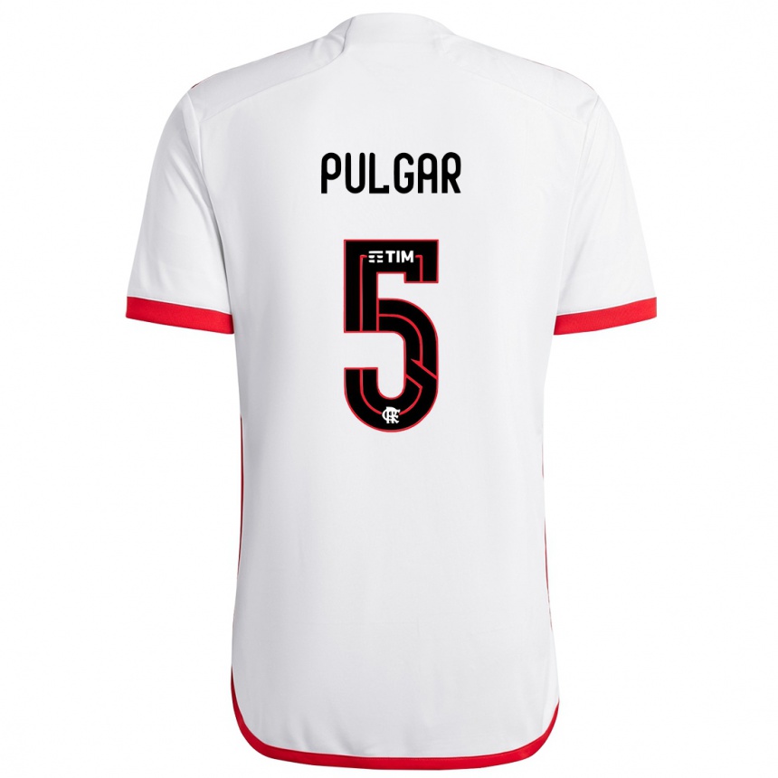 Kids Football Erick Pulgar #5 White Red Away Jersey 2024/25 T-Shirt Za