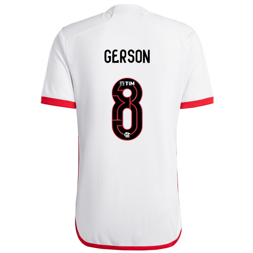 Kids Football Gerson #8 White Red Away Jersey 2024/25 T-Shirt Za