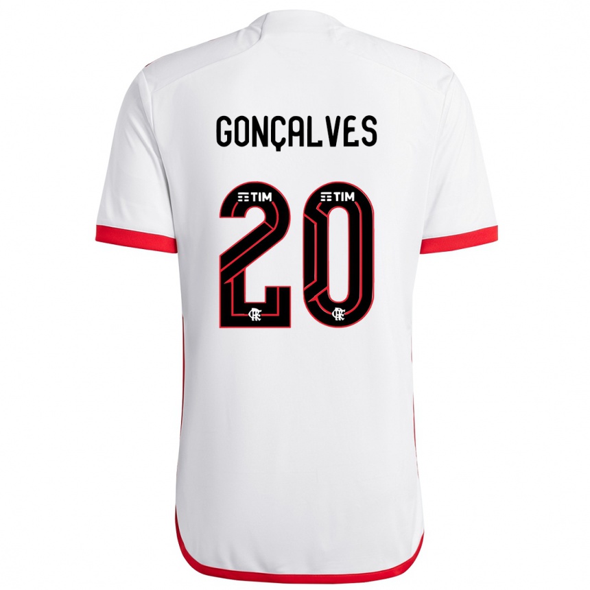 Kids Football Matheus Gonçalves #20 White Red Away Jersey 2024/25 T-Shirt Za