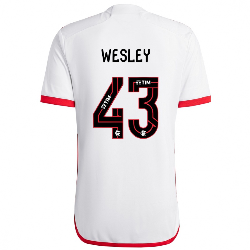 Kids Football Wesley #43 White Red Away Jersey 2024/25 T-Shirt Za