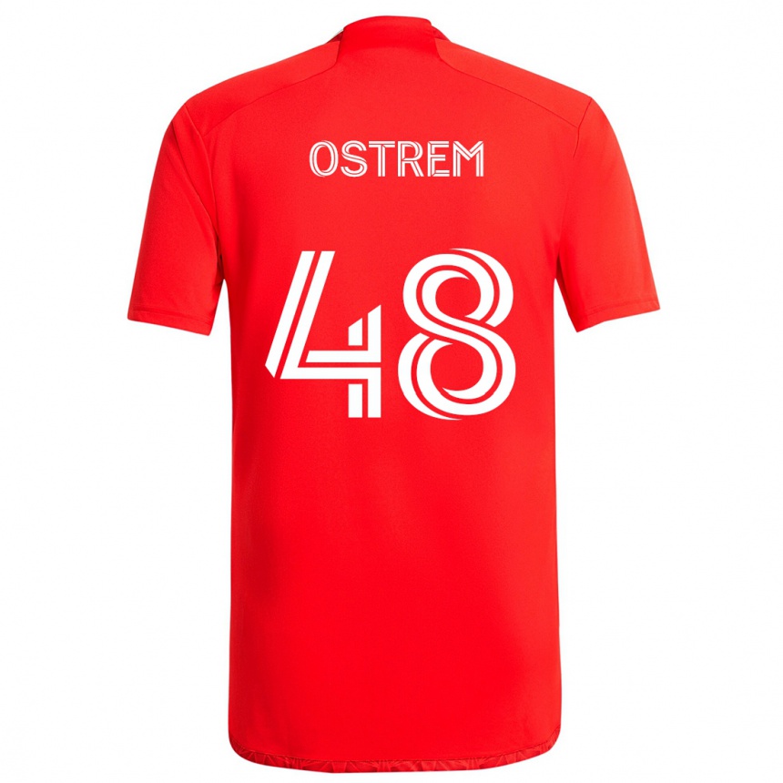 Men Football Charlie Ostrem #48 Red White Home Jersey 2024/25 T-Shirt Za