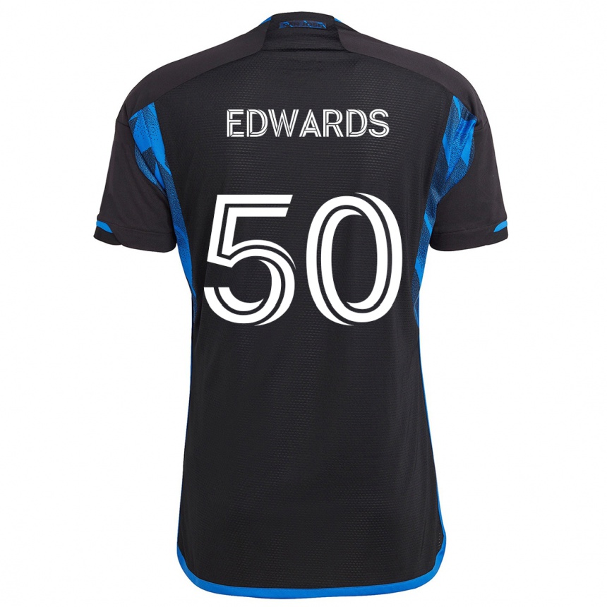 Men Football Aaron Edwards #50 Blue Black Home Jersey 2024/25 T-Shirt Za