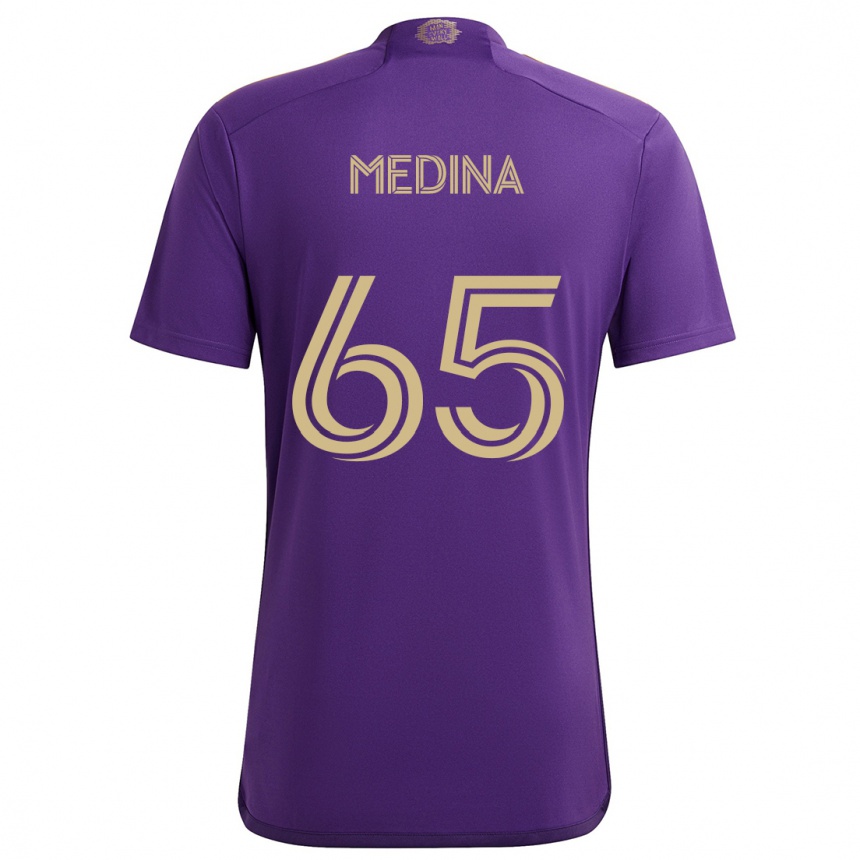 Men Football Cristian Medina #65 Purple Yellow Home Jersey 2024/25 T-Shirt Za