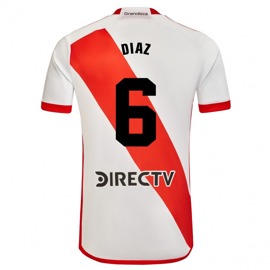 Men Football Milagros Díaz #6 White Red Home Jersey 2024/25 T-Shirt Za