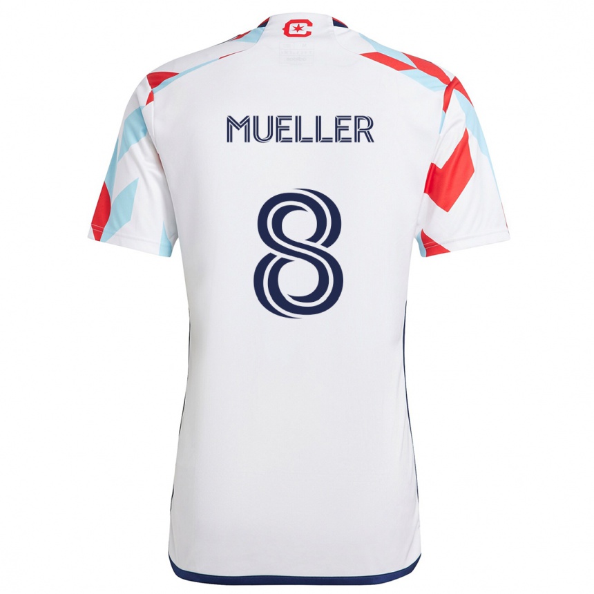 Men Football Chris Mueller #8 White Red Blue Away Jersey 2024/25 T-Shirt Za