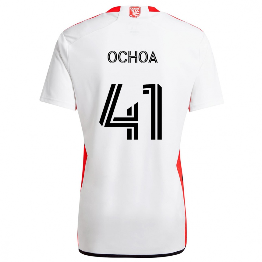 Men Football Emmanuel Ochoa #41 White Red Away Jersey 2024/25 T-Shirt Za