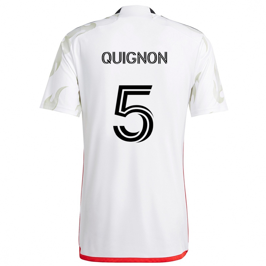 Men Football Facundo Quignón #5 White Red Black Away Jersey 2024/25 T-Shirt Za