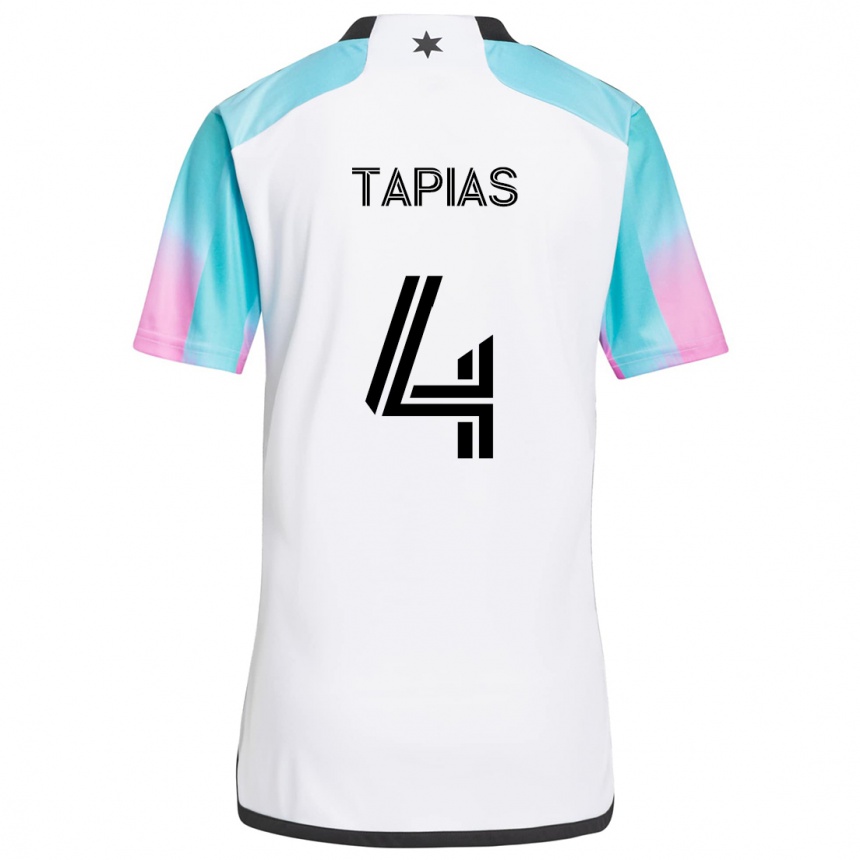 Men Football Miguel Tapias #4 White Blue Black Away Jersey 2024/25 T-Shirt Za