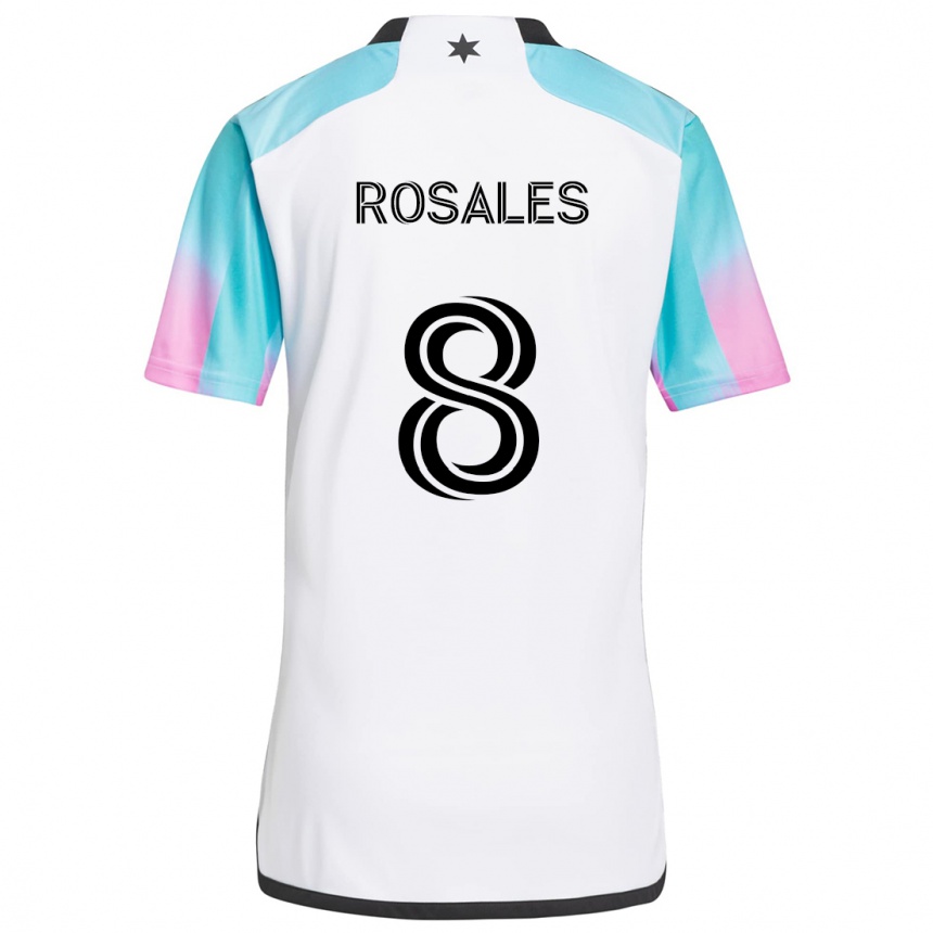 Men Football Joseph Rosales #8 White Blue Black Away Jersey 2024/25 T-Shirt Za