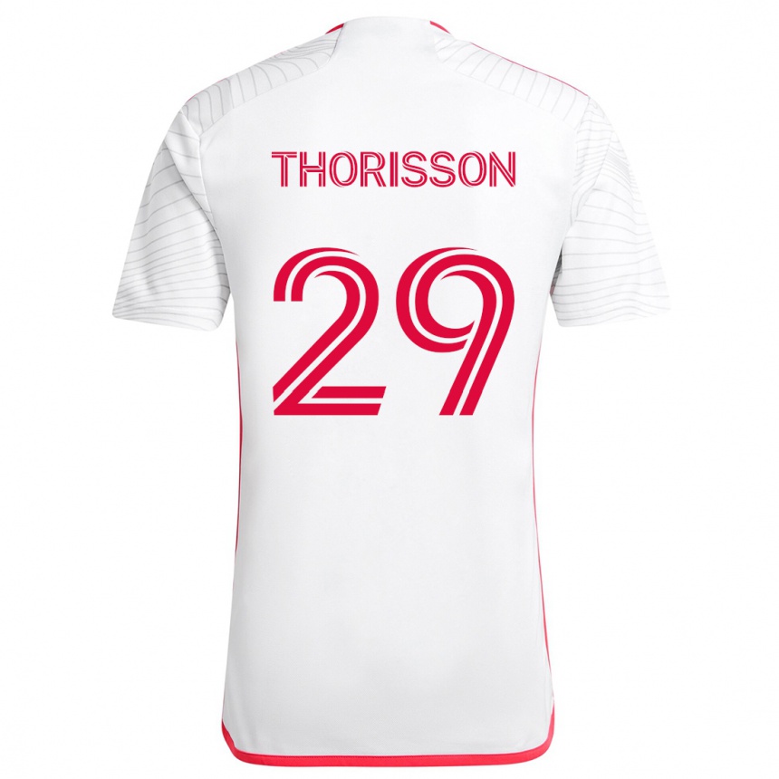 Men Football Nökkvi Thórisson #29 White Red Away Jersey 2024/25 T-Shirt Za