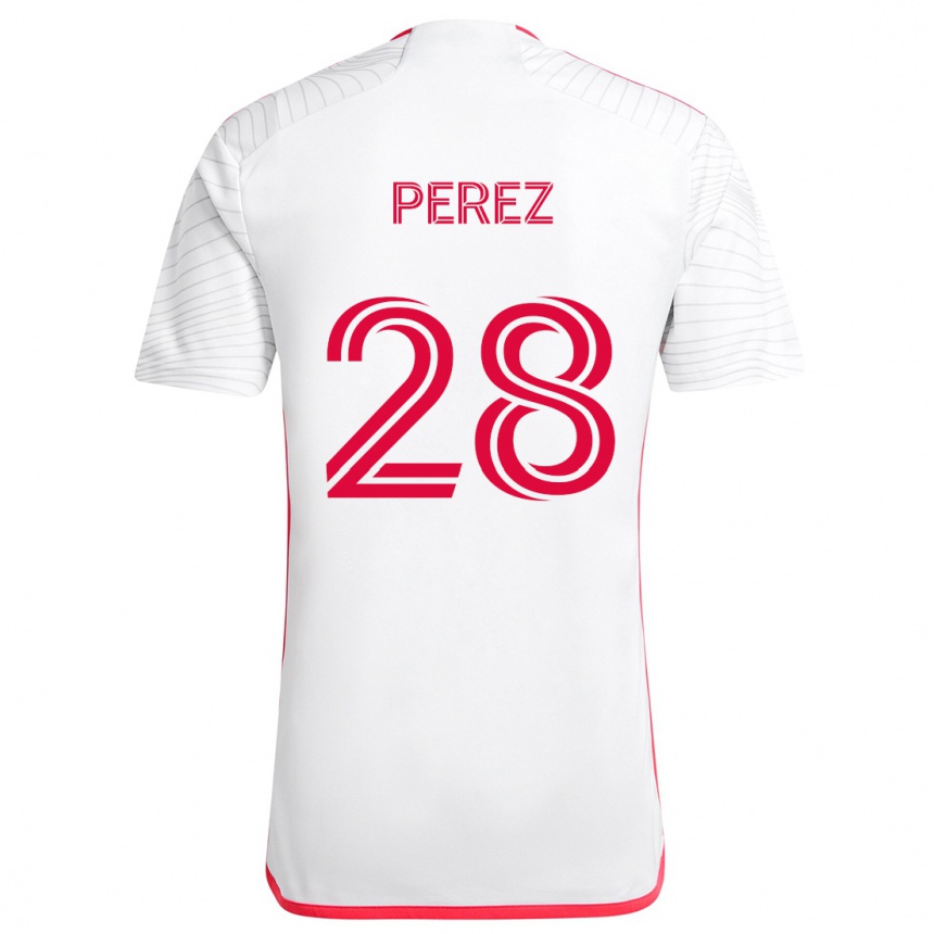 Men Football Miguel Perez #28 White Red Away Jersey 2024/25 T-Shirt Za