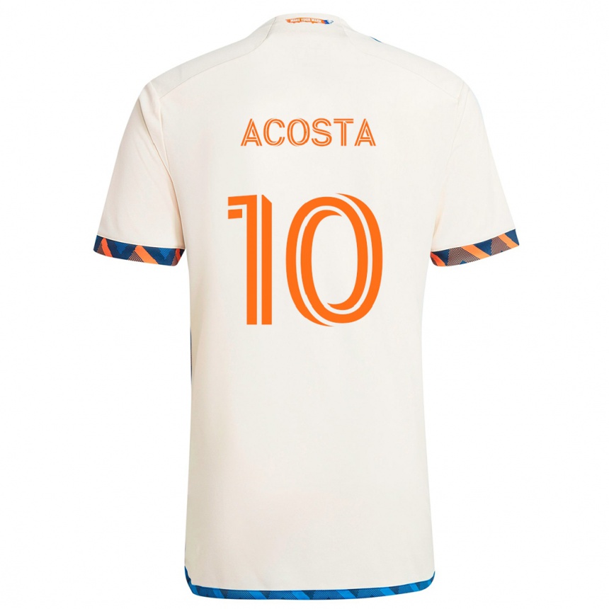 Men Football Luciano Acosta #10 White Orange Away Jersey 2024/25 T-Shirt Za