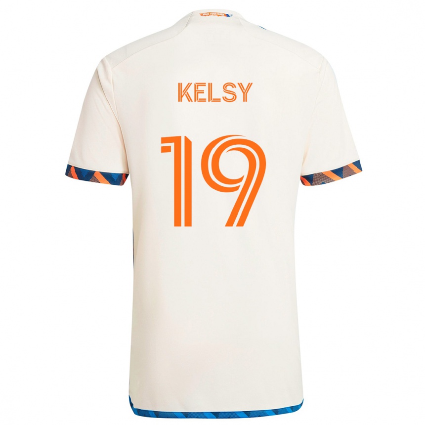 Men Football Kevin Kelsy #19 White Orange Away Jersey 2024/25 T-Shirt Za