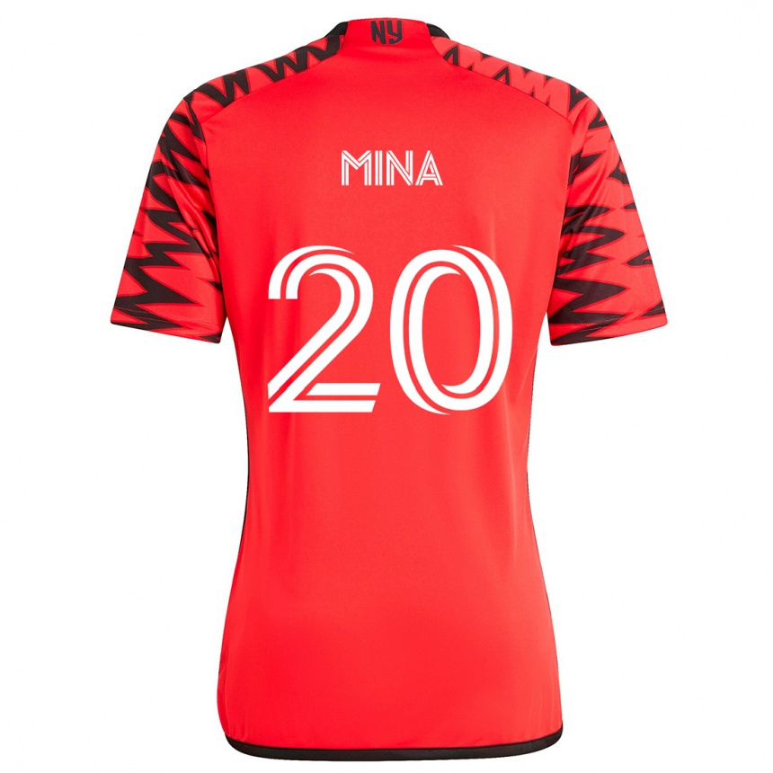 Men Football Juan Mina #20 Red Black White Away Jersey 2024/25 T-Shirt Za