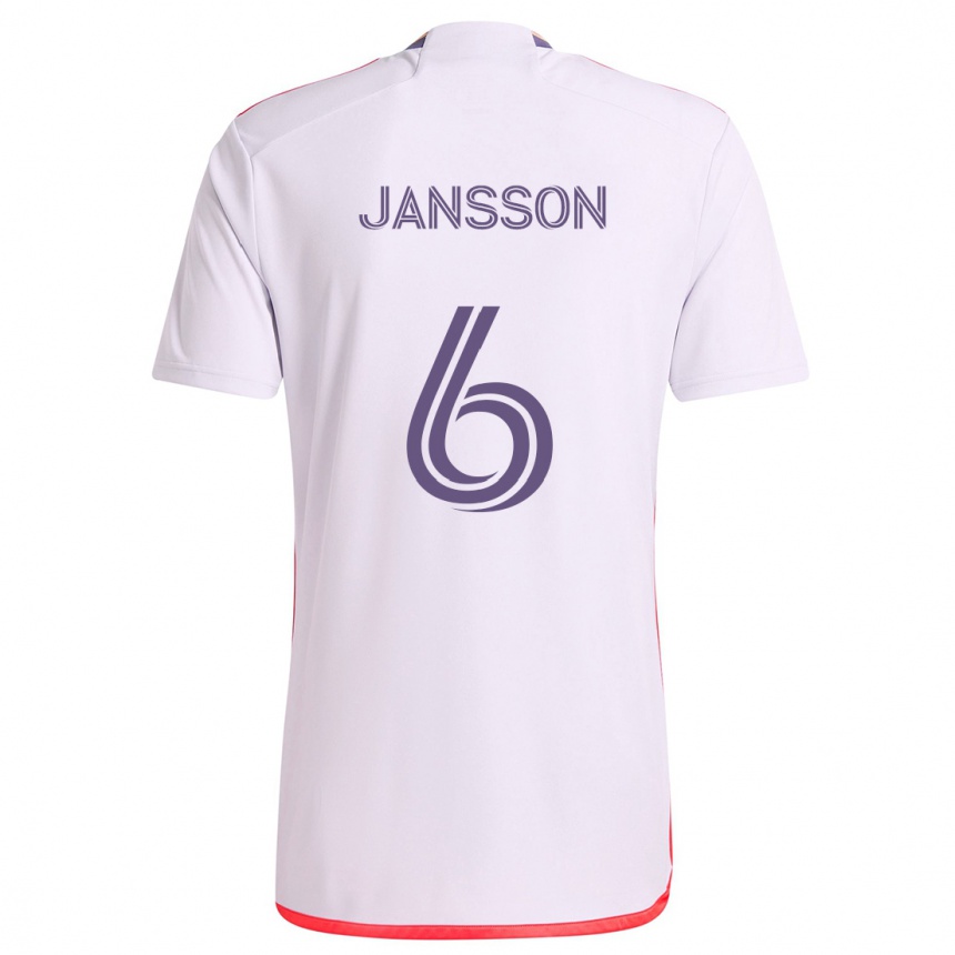 Men Football Robin Jansson #6 White Red Purple Away Jersey 2024/25 T-Shirt Za