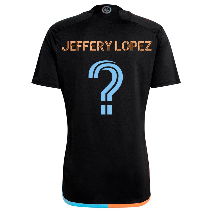 Men Football Jeffery López #0 Black Orange Blue Away Jersey 2024/25 T-Shirt Za