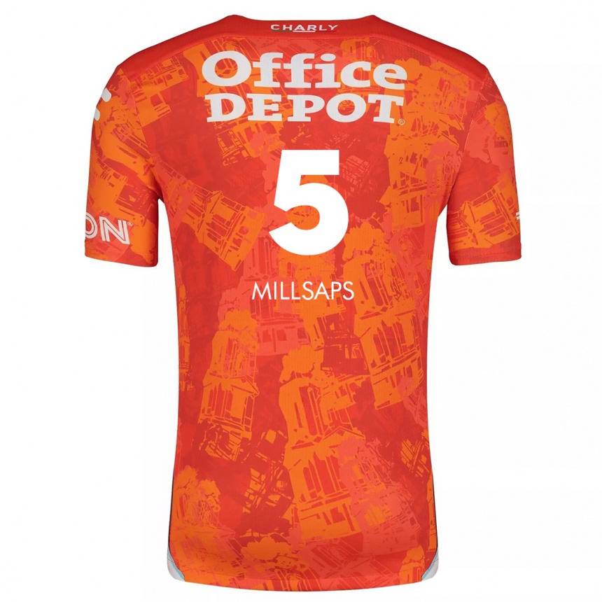 Men Football Vanessa Millsaps #5 Orange White Away Jersey 2024/25 T-Shirt Za