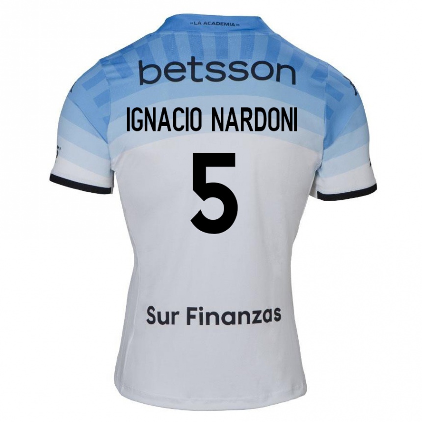 Men Football Juan Ignacio Nardoni #5 White Blue Black Away Jersey 2024/25 T-Shirt Za