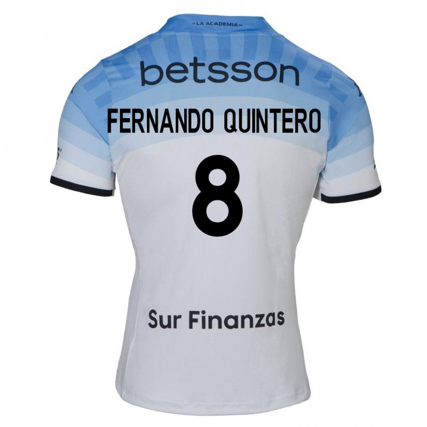 Men Football Juan Fernando Quintero #8 White Blue Black Away Jersey 2024/25 T-Shirt Za