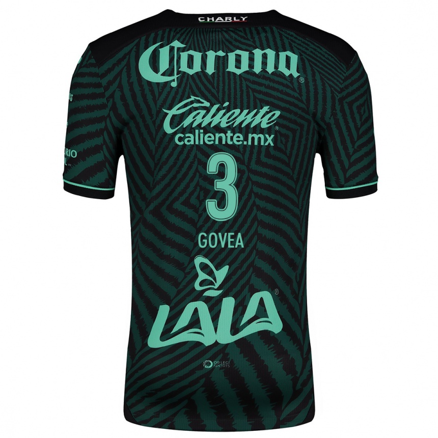 Men Football Ismael Govea #3 Black Green Away Jersey 2024/25 T-Shirt Za