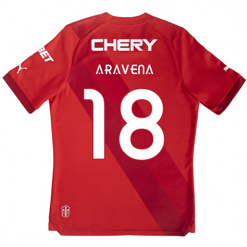 Men Football Alexander Aravena #18 Red White Away Jersey 2024/25 T-Shirt Za