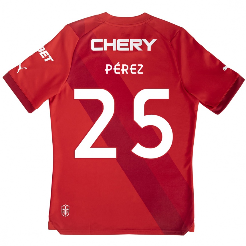 Men Football Sebastián Pérez #25 Red White Away Jersey 2024/25 T-Shirt Za