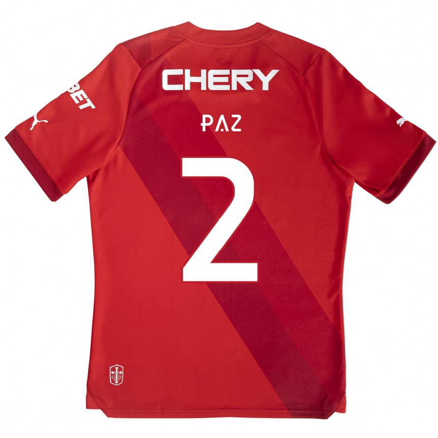 Men Football Nehuén Paz #2 Red White Away Jersey 2024/25 T-Shirt Za