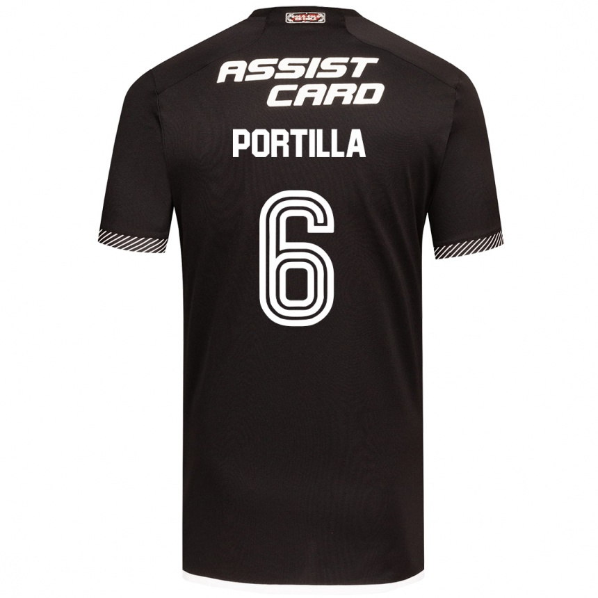 Men Football Dylan Portilla #6 Black White Away Jersey 2024/25 T-Shirt Za