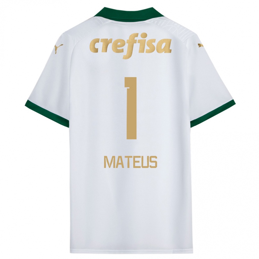 Men Football Mateus #1 White Green Away Jersey 2024/25 T-Shirt Za