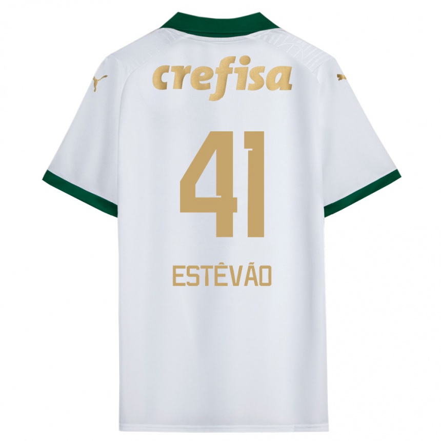 Men Football Estêvão #41 White Green Away Jersey 2024/25 T-Shirt Za