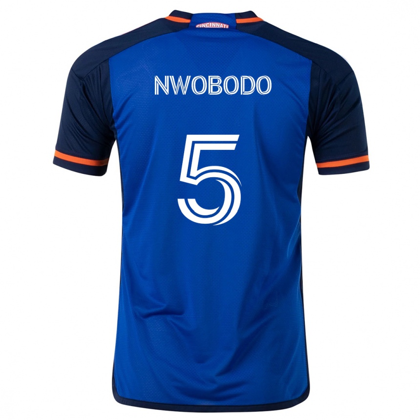 Women Football Obinna Nwobodo #5 Blue White Home Jersey 2024/25 T-Shirt Za