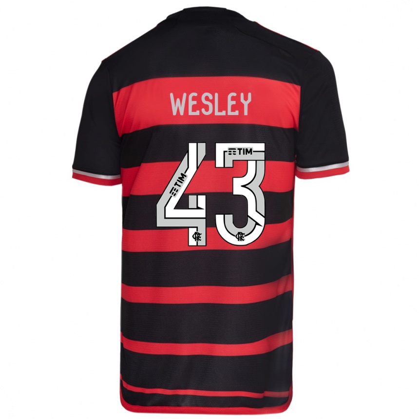 Women Football Wesley #43 Red Black Home Jersey 2024/25 T-Shirt Za