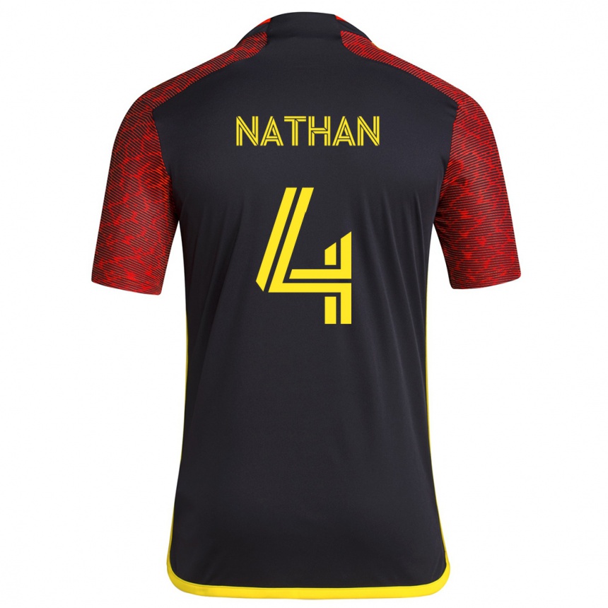 Women Football Nathan #4 Red Black Away Jersey 2024/25 T-Shirt Za