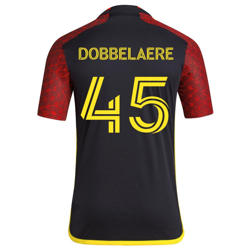 Women Football Ethan Dobbelaere #45 Red Black Away Jersey 2024/25 T-Shirt Za