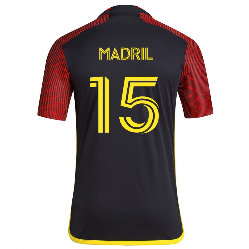 Women Football Emily Madril #15 Red Black Away Jersey 2024/25 T-Shirt Za