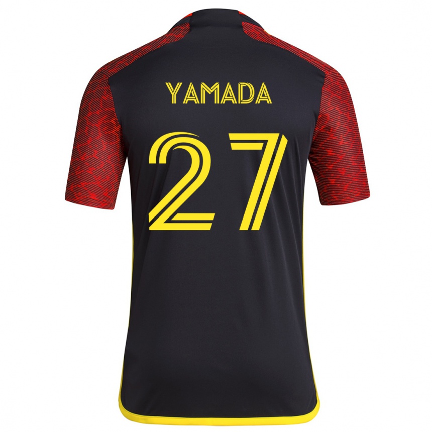 Women Football Hikari Yamada #27 Red Black Away Jersey 2024/25 T-Shirt Za