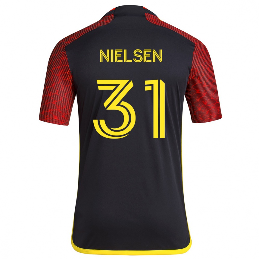 Women Football Madeline Nielsen #31 Red Black Away Jersey 2024/25 T-Shirt Za