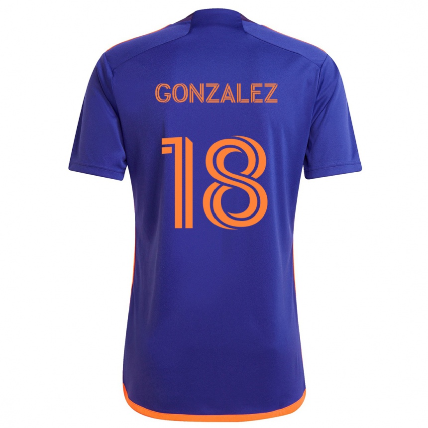 Women Football Diego Gonzalez #18 Purple Orange Away Jersey 2024/25 T-Shirt Za