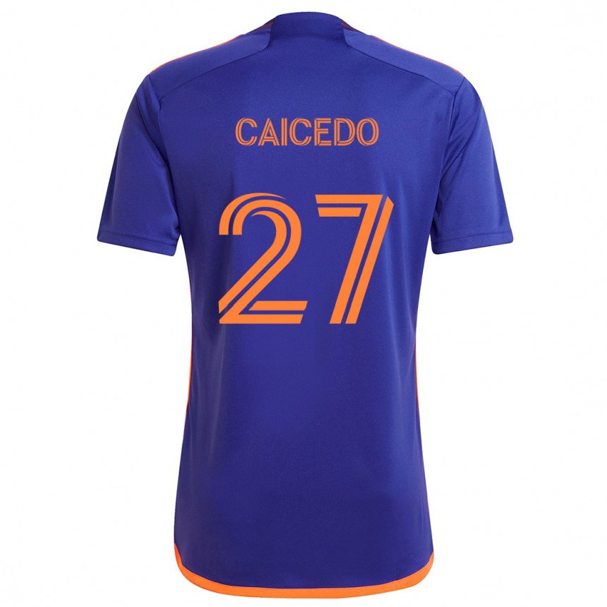 Women Football Luis Caicedo #27 Purple Orange Away Jersey 2024/25 T-Shirt Za