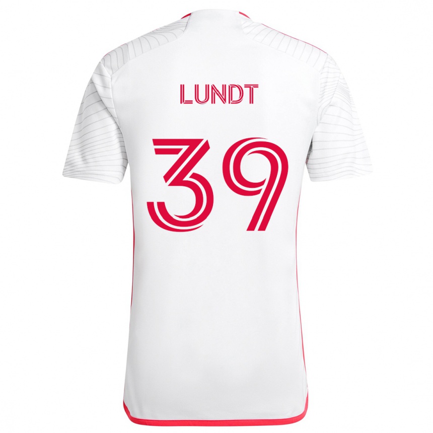 Women Football Ben Lundt #39 White Red Away Jersey 2024/25 T-Shirt Za