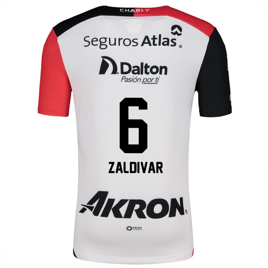 Women Football Édgar Zaldívar #6 White Red Black Away Jersey 2024/25 T-Shirt Za