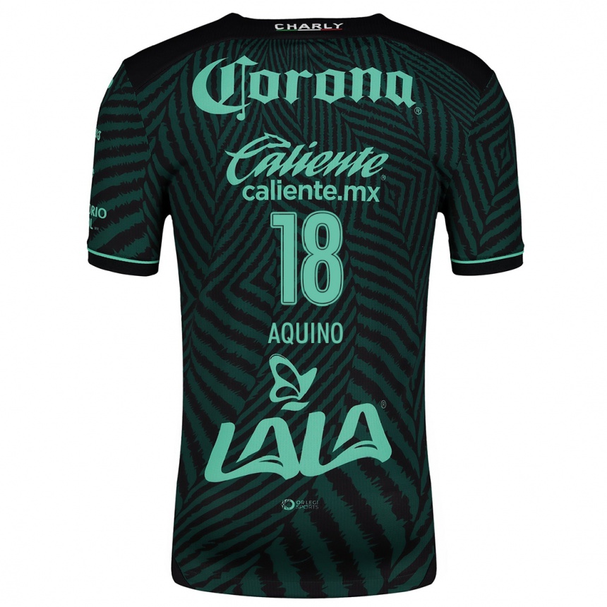 Women Football Pedro Aquino #18 Black Green Away Jersey 2024/25 T-Shirt Za