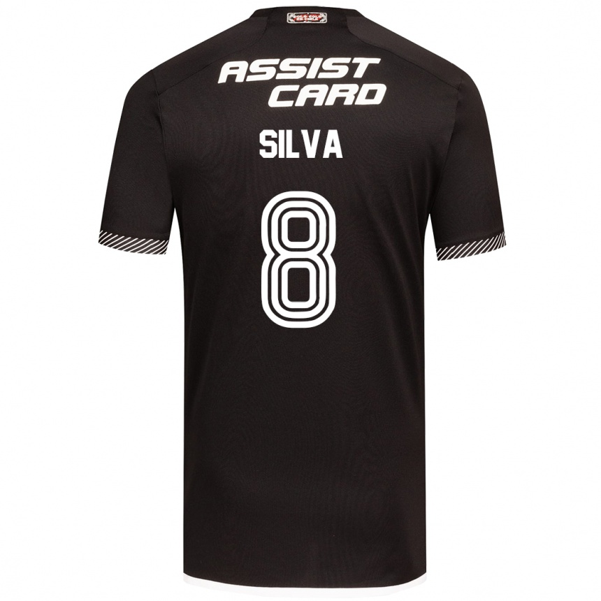 Women Football Bastián Silva #8 Black White Away Jersey 2024/25 T-Shirt Za