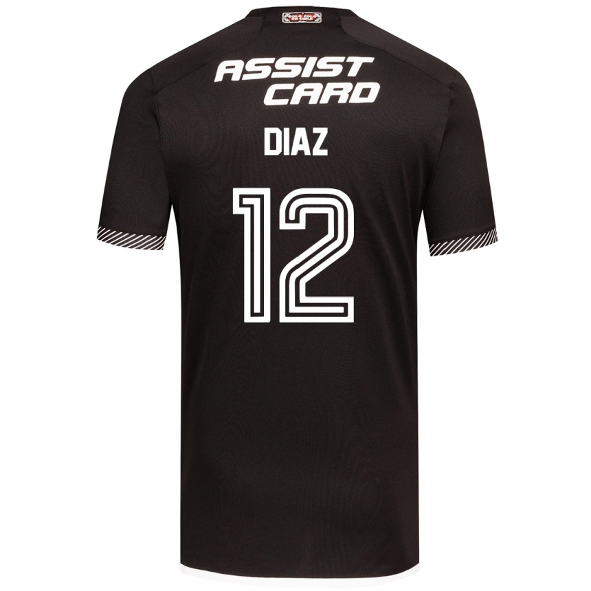 Women Football Javiera Díaz #12 Black White Away Jersey 2024/25 T-Shirt Za