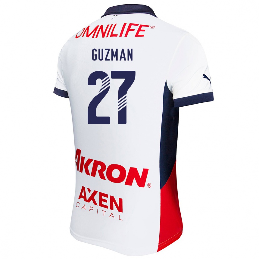 Women Football Kinberly Guzmán #27 White Red Blue Away Jersey 2024/25 T-Shirt Za