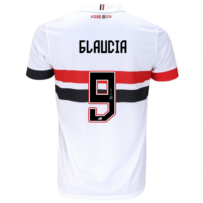 Kids Football Glaucia #9 White Red Black Home Jersey 2024/25 T-Shirt Za