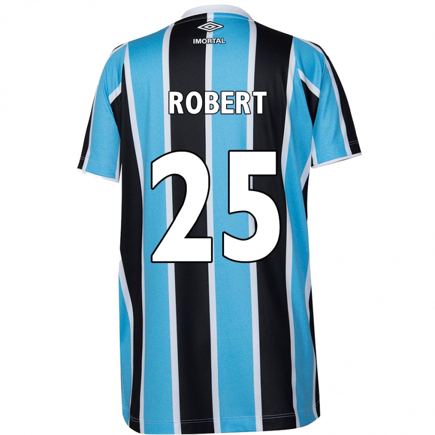 Kids Football Jhonata Robert #25 Blue Black White Home Jersey 2024/25 T-Shirt Za