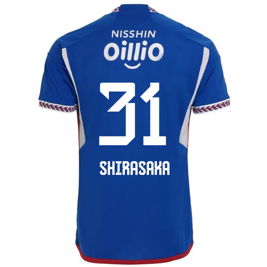 Kids Football Fuma Shirasaka #31 Blue White Red Home Jersey 2024/25 T-Shirt Za