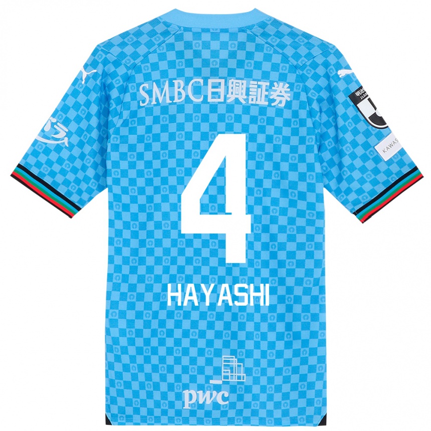 Kids Football Shunsuke Hayashi #4 Azure Blue Home Jersey 2024/25 T-Shirt Za