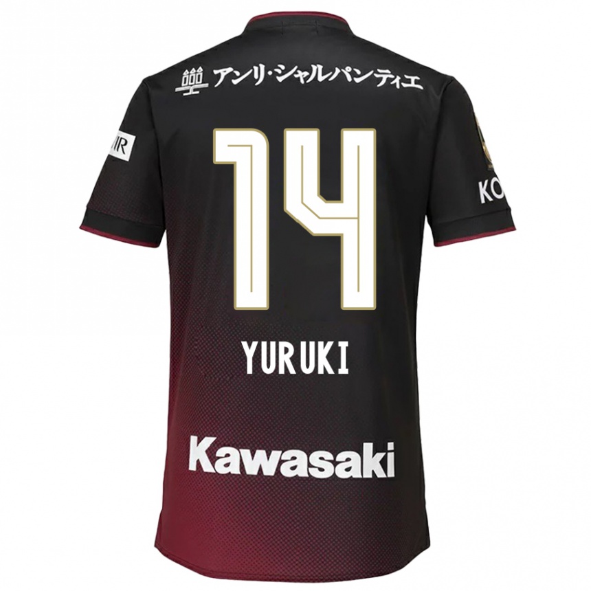 Kids Football Koya Yuruki #14 Black Red Home Jersey 2024/25 T-Shirt Za